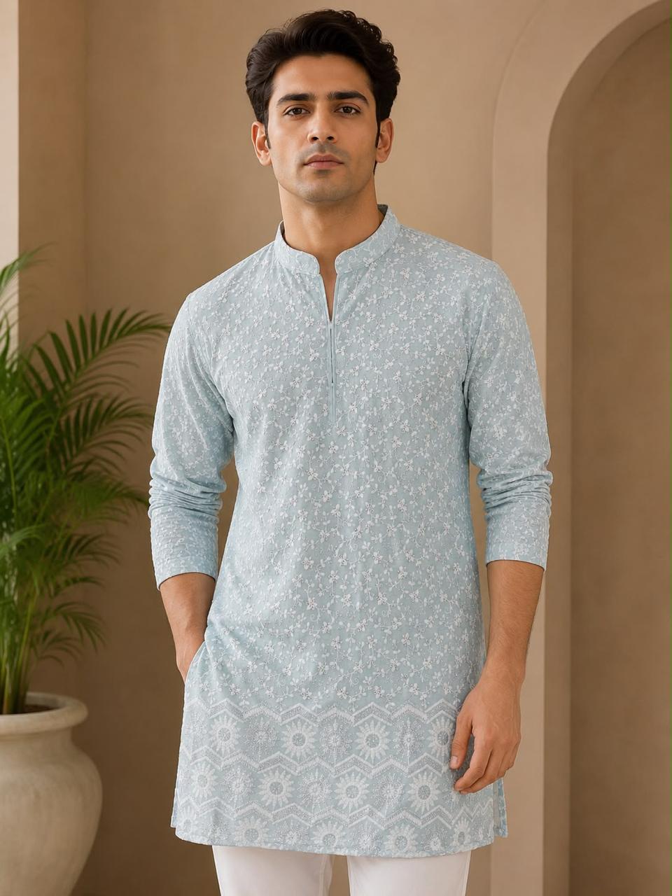 Sky Blue Embroidered Chikankari Kurta