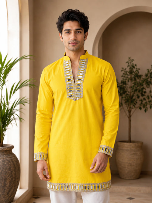 Aaina Luxe V-Neck Haldi Short Kurta