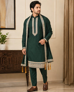 Green Premium Kurta Set with Dupatta