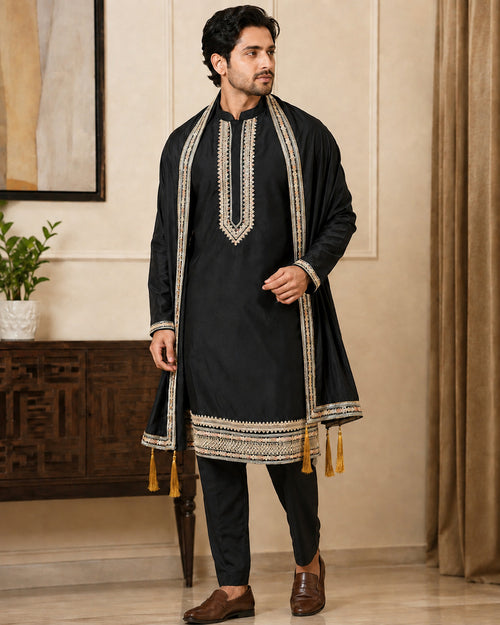 Black Premium Kurta Set with Dupatta
