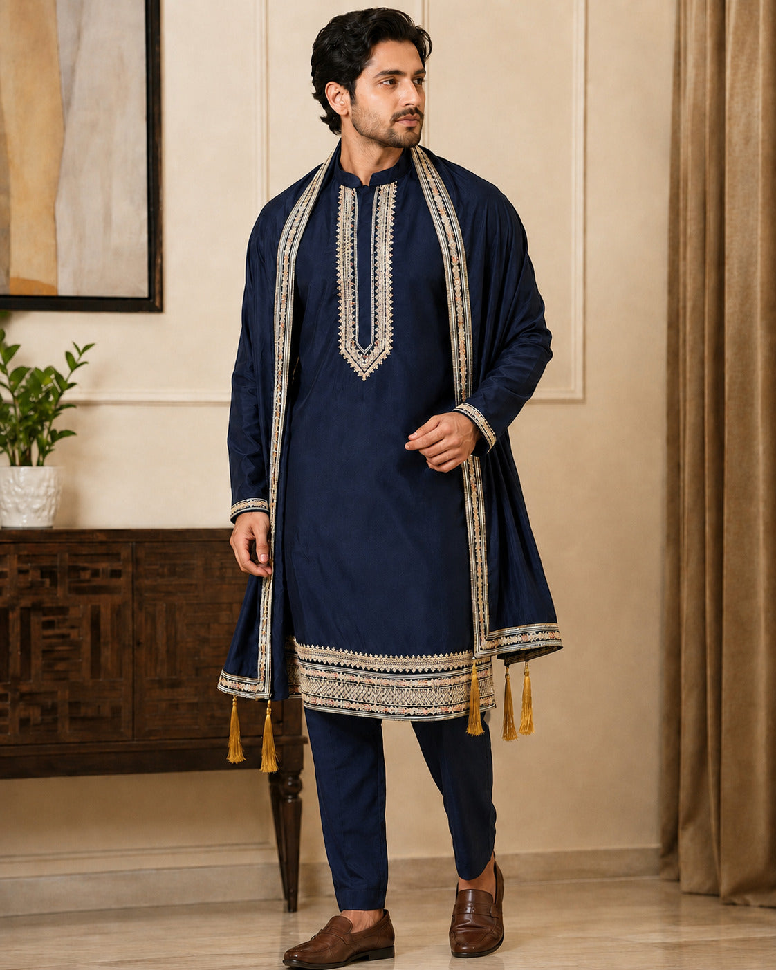 Navy Blue Premium Kurta Set with Dupatta