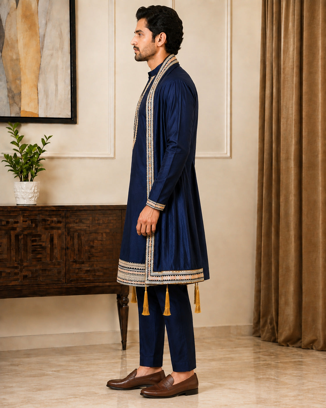 Navy Blue Premium Kurta Set with Dupatta