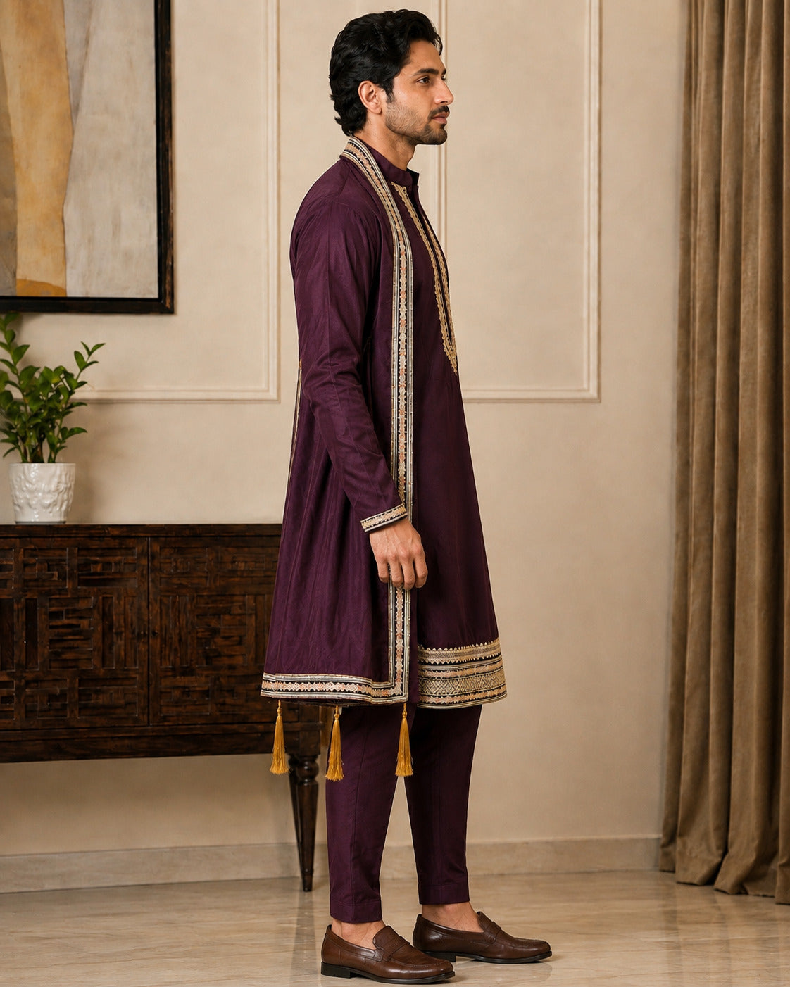 Wine Premium Kurta Set with Dupatta