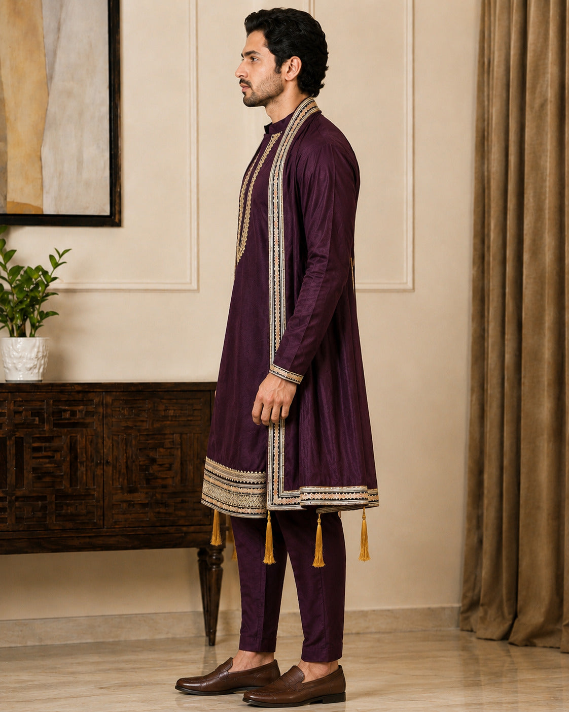Wine Premium Kurta Set with Dupatta