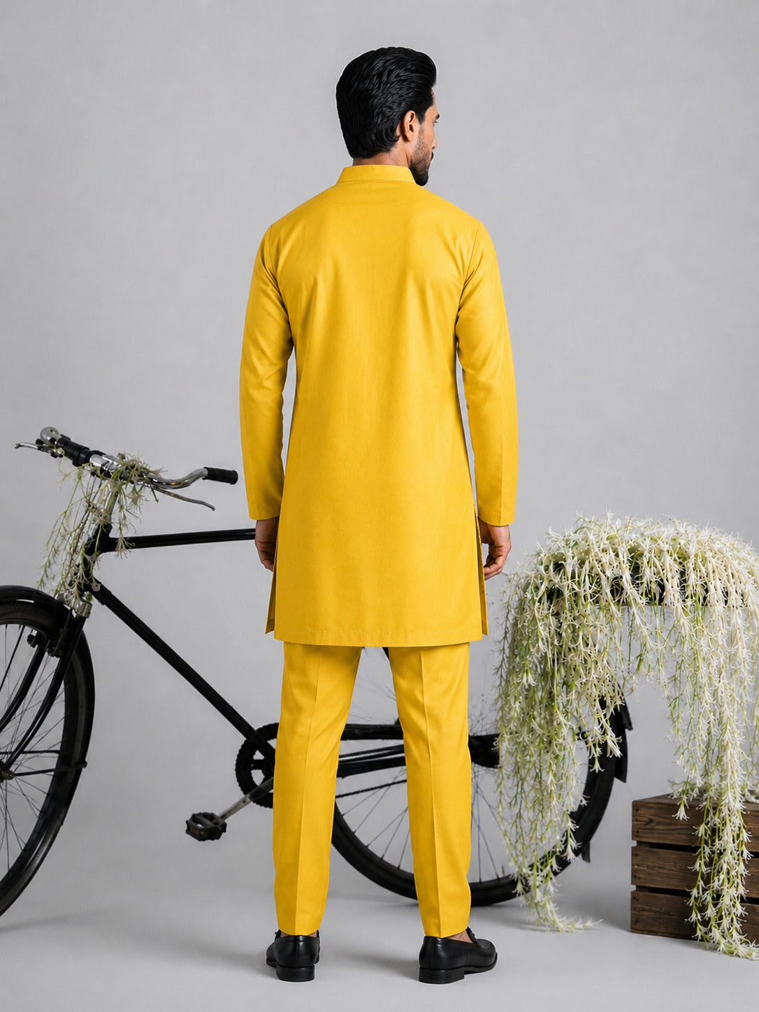 Mustard Paisley Embroidered V-Neck Short Kurta