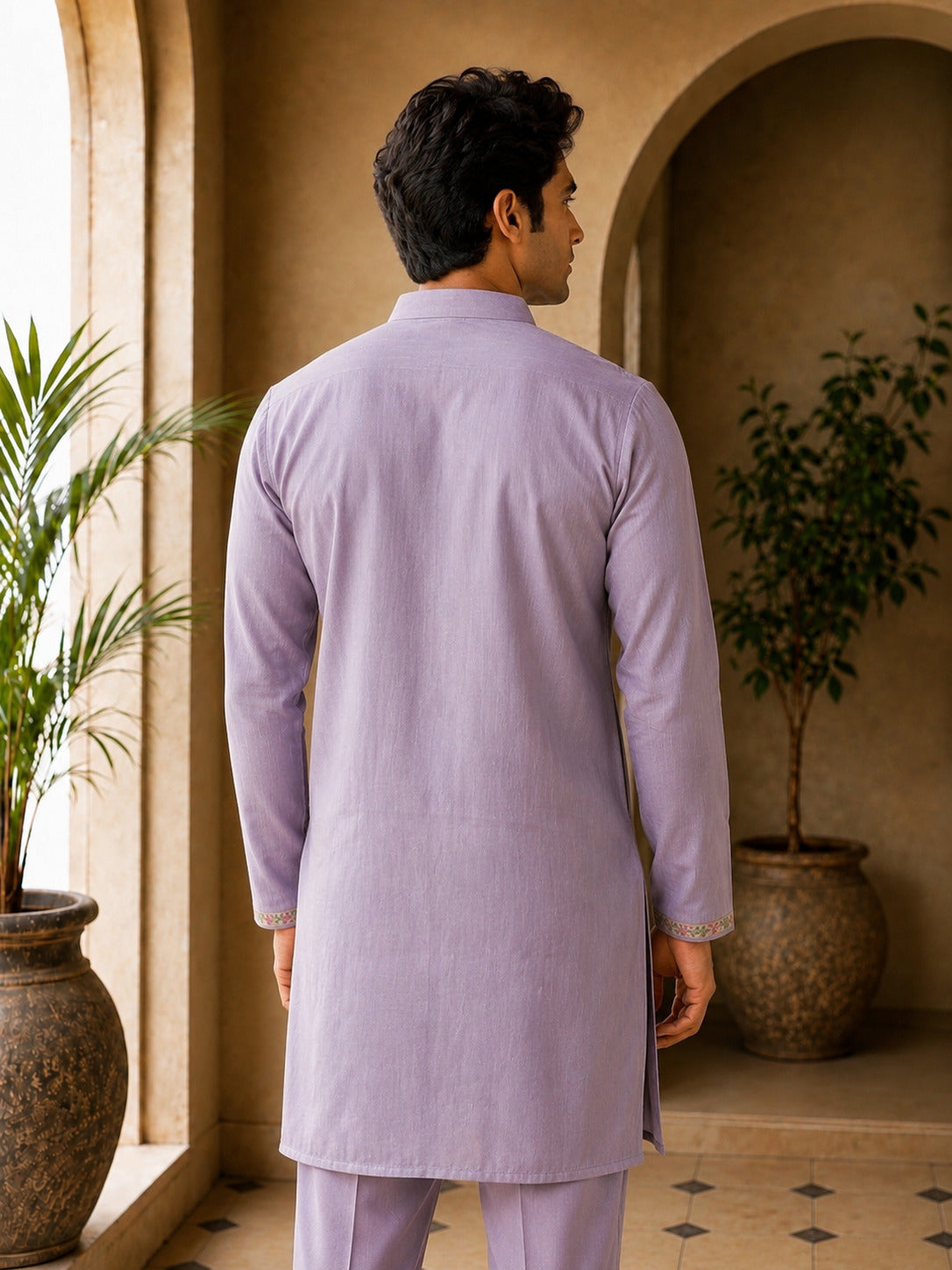Lavender Floral V-Neck Short Kurta