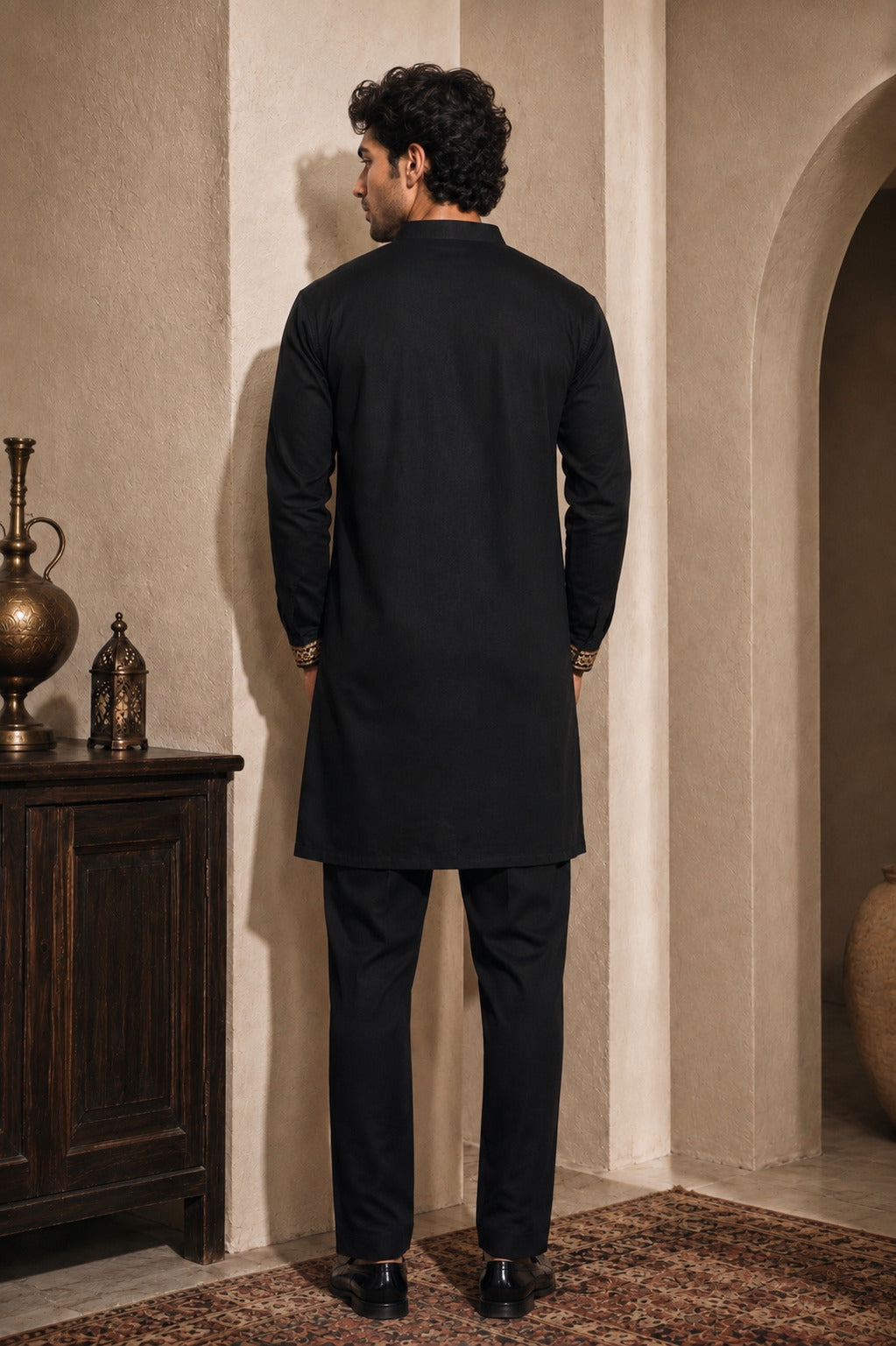 Black Ornamental Embroidered Kurta