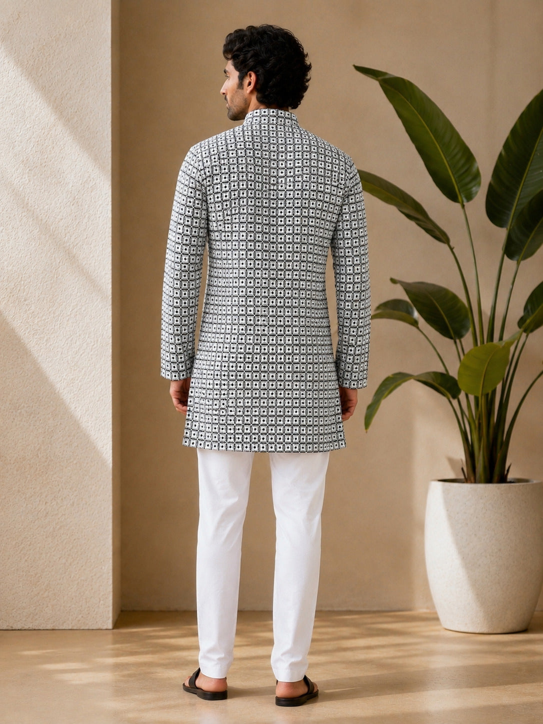 Mehendi Green Geometric Printed Short Kurta