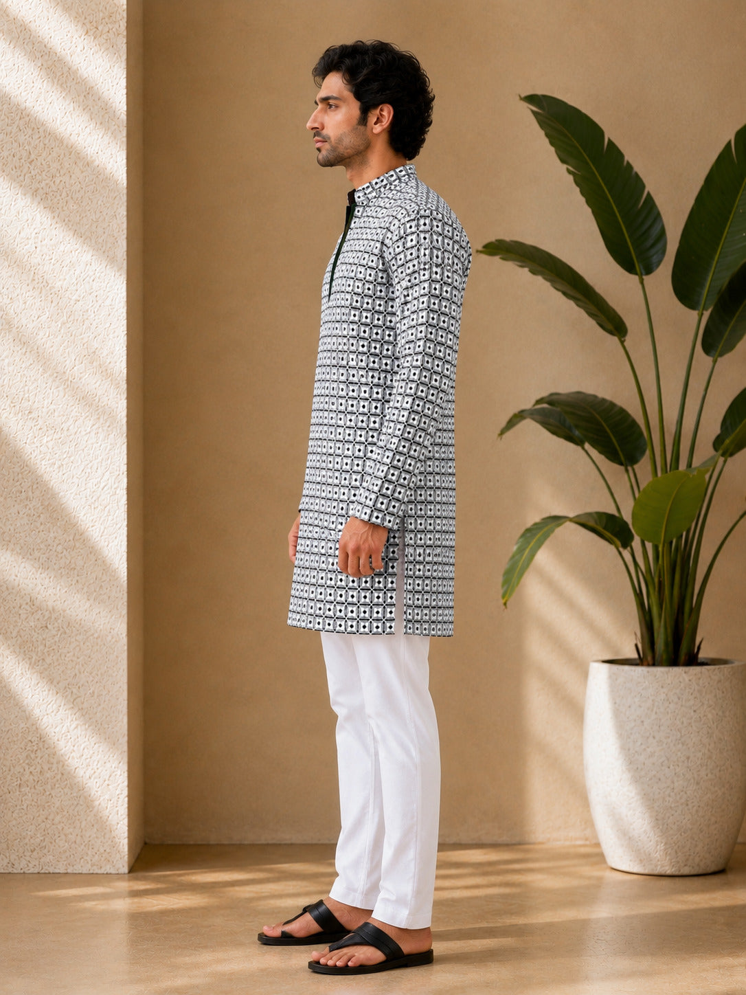 Mehendi Green Geometric Printed Short Kurta