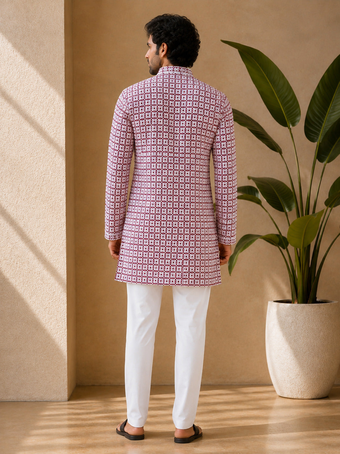 Maroon Geometric Printed Short Kurta