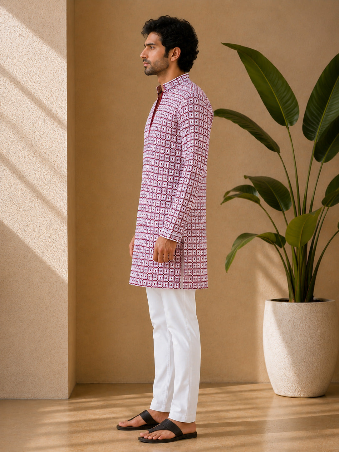 Maroon Geometric Printed Short Kurta
