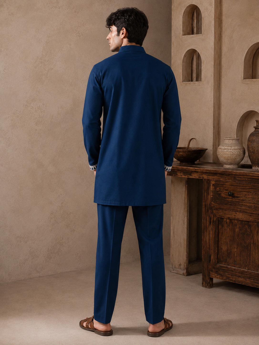 Peacock Green Regal Embroidered V-Neck Short Kurta