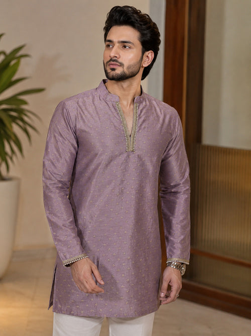 Lavender Fancy V-Neck Short Kurta