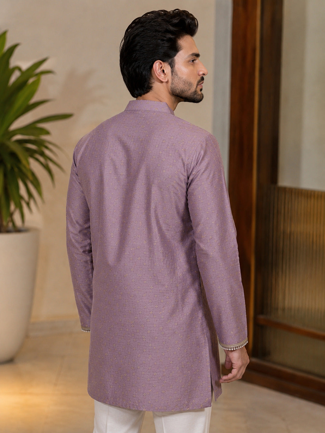 Lavender Fancy V-Neck Short Kurta