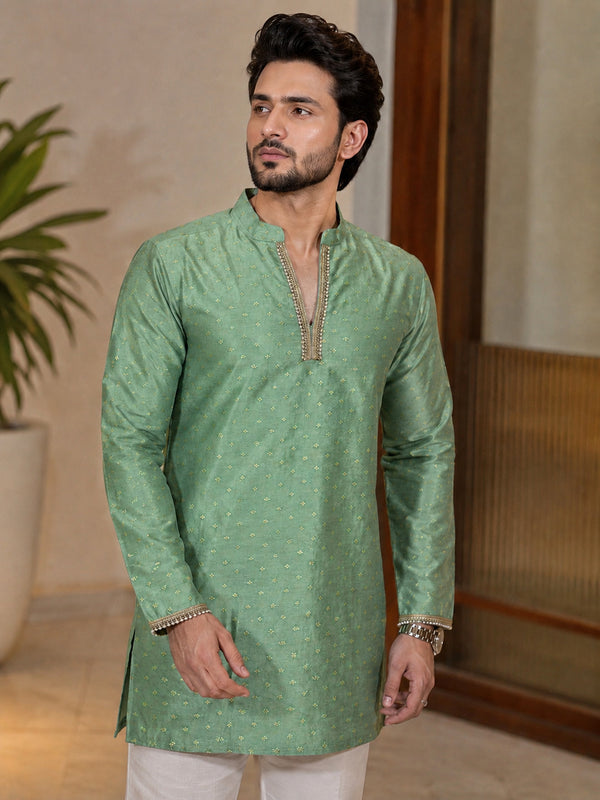 Green Fancy V-Neck Short Kurta
