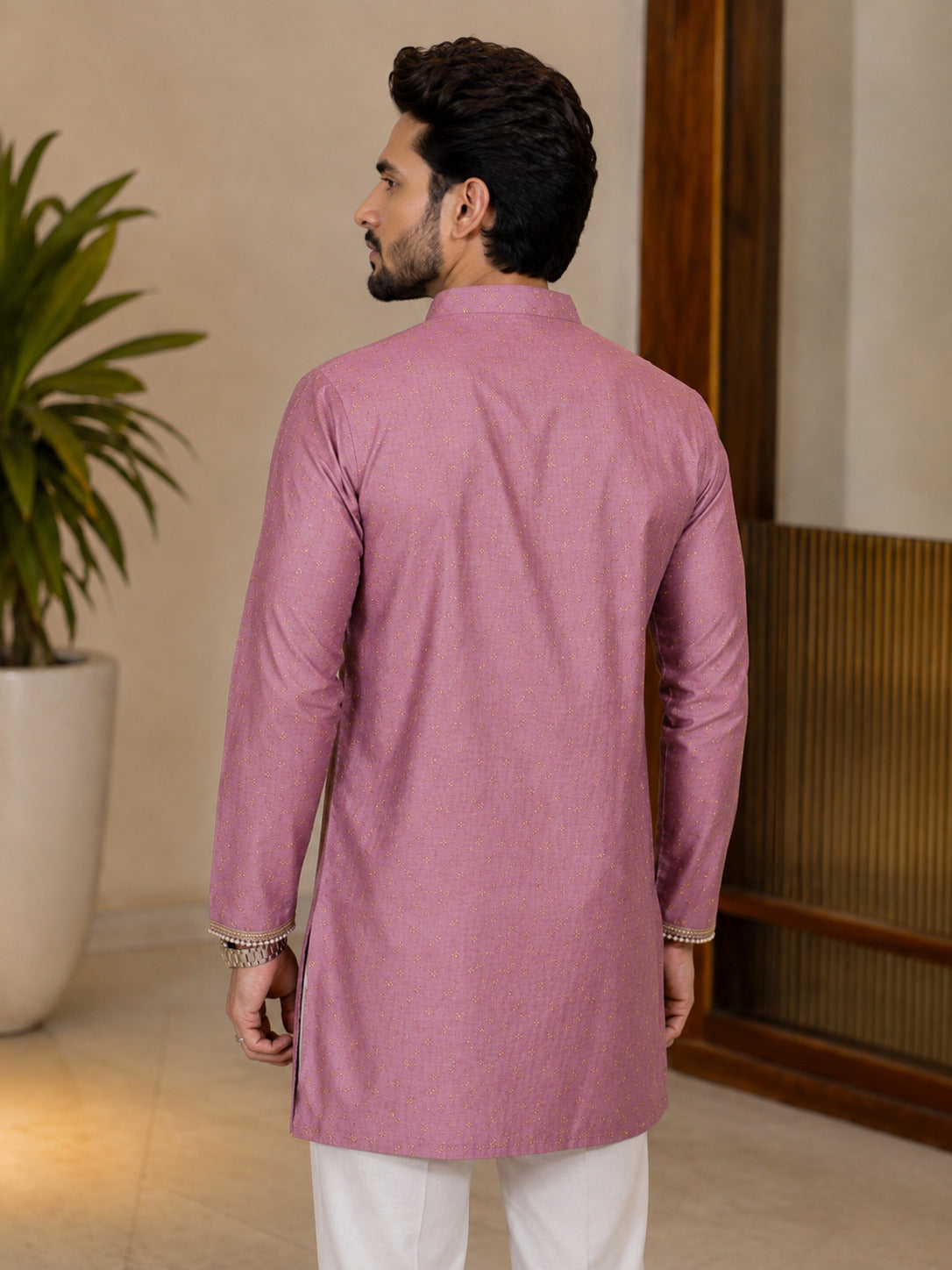 Pink Fancy V-Neck Short Kurta
