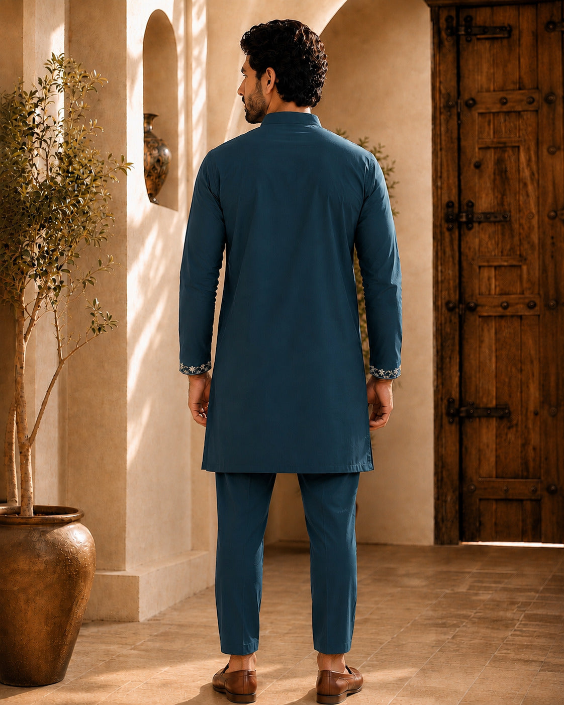 Peacock Blue Signature Embroidered Short Kurta