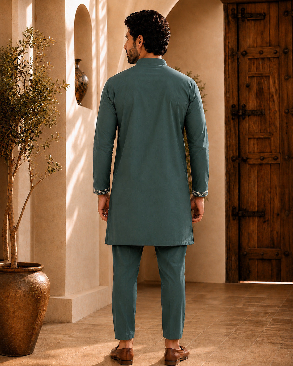 Green Signature Embroidered Short Kurta