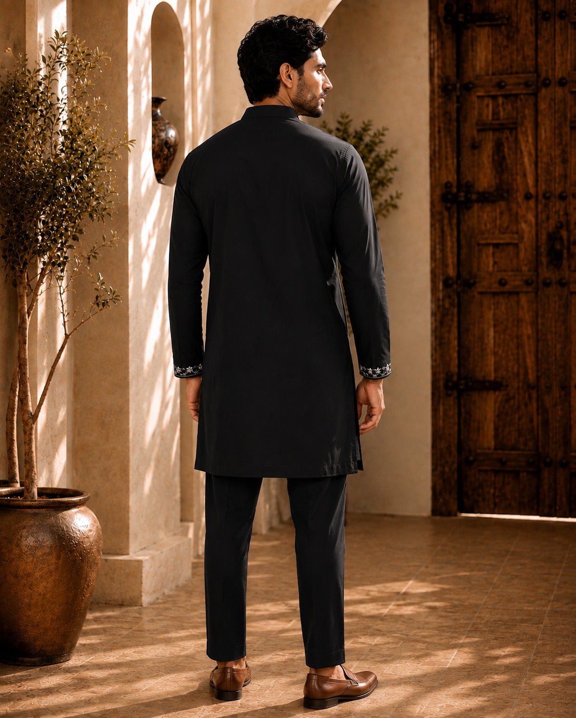 Black Signature Embroidered Short Kurta