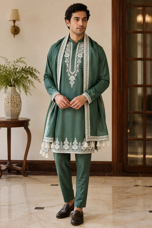 Green Embroidered Kurta Set with Dupatta