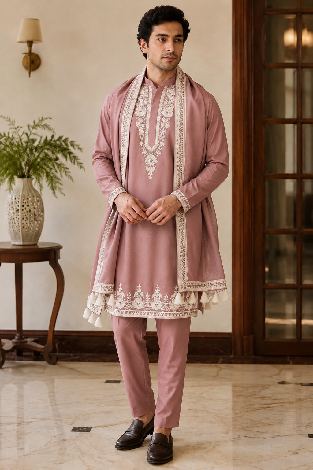 Pink Embroidered Kurta Set with Dupatta