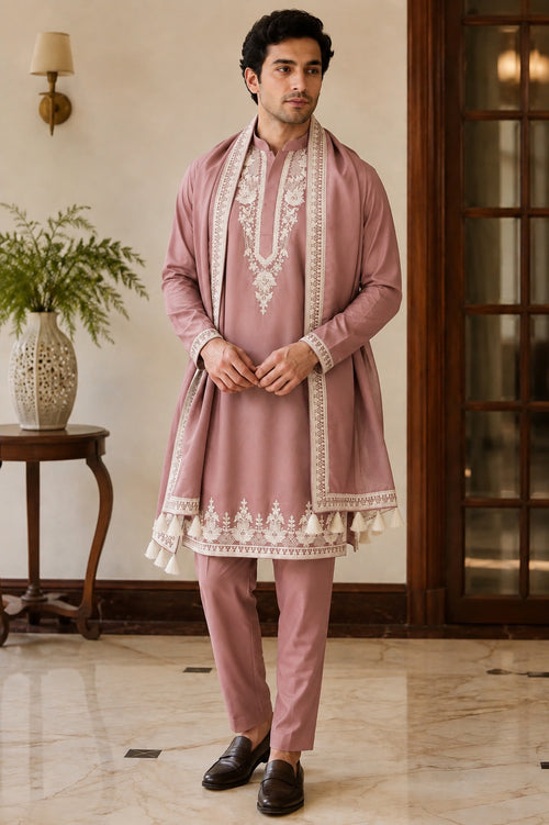 Pink Embroidered Kurta Set with Dupatta