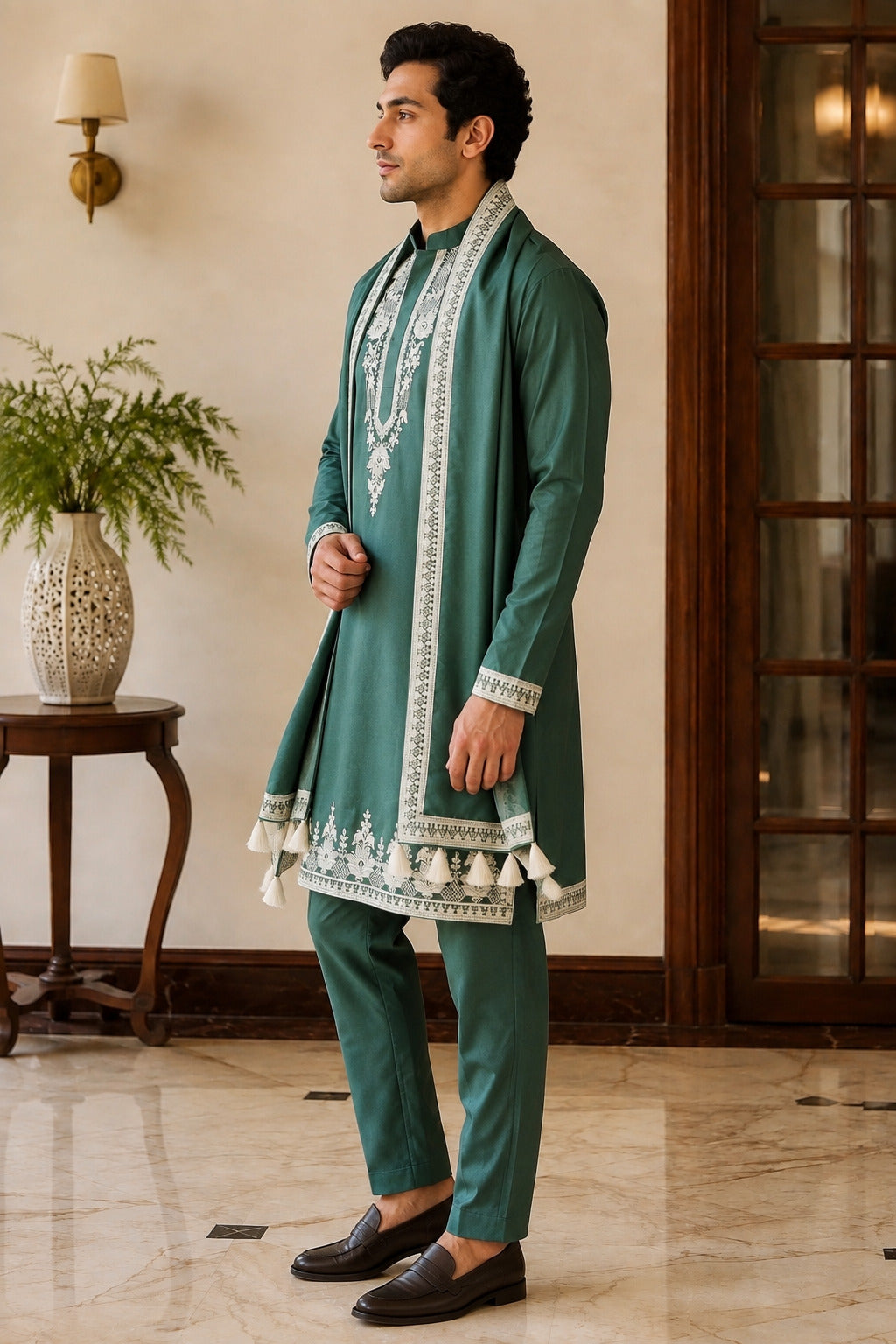 Green Embroidered Kurta Set with Dupatta