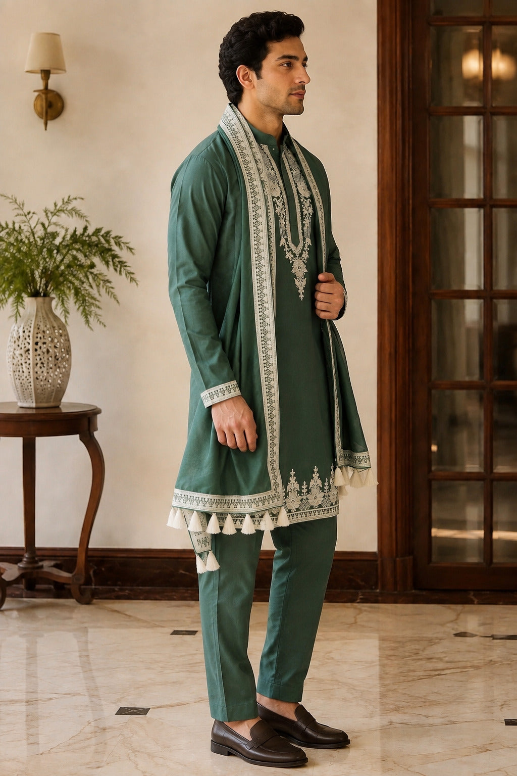 Green Embroidered Kurta Set with Dupatta