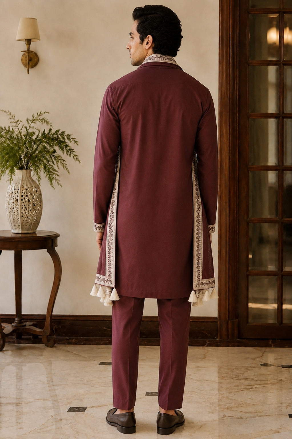 Maroon Embroidered Kurta Set with Dupatta
