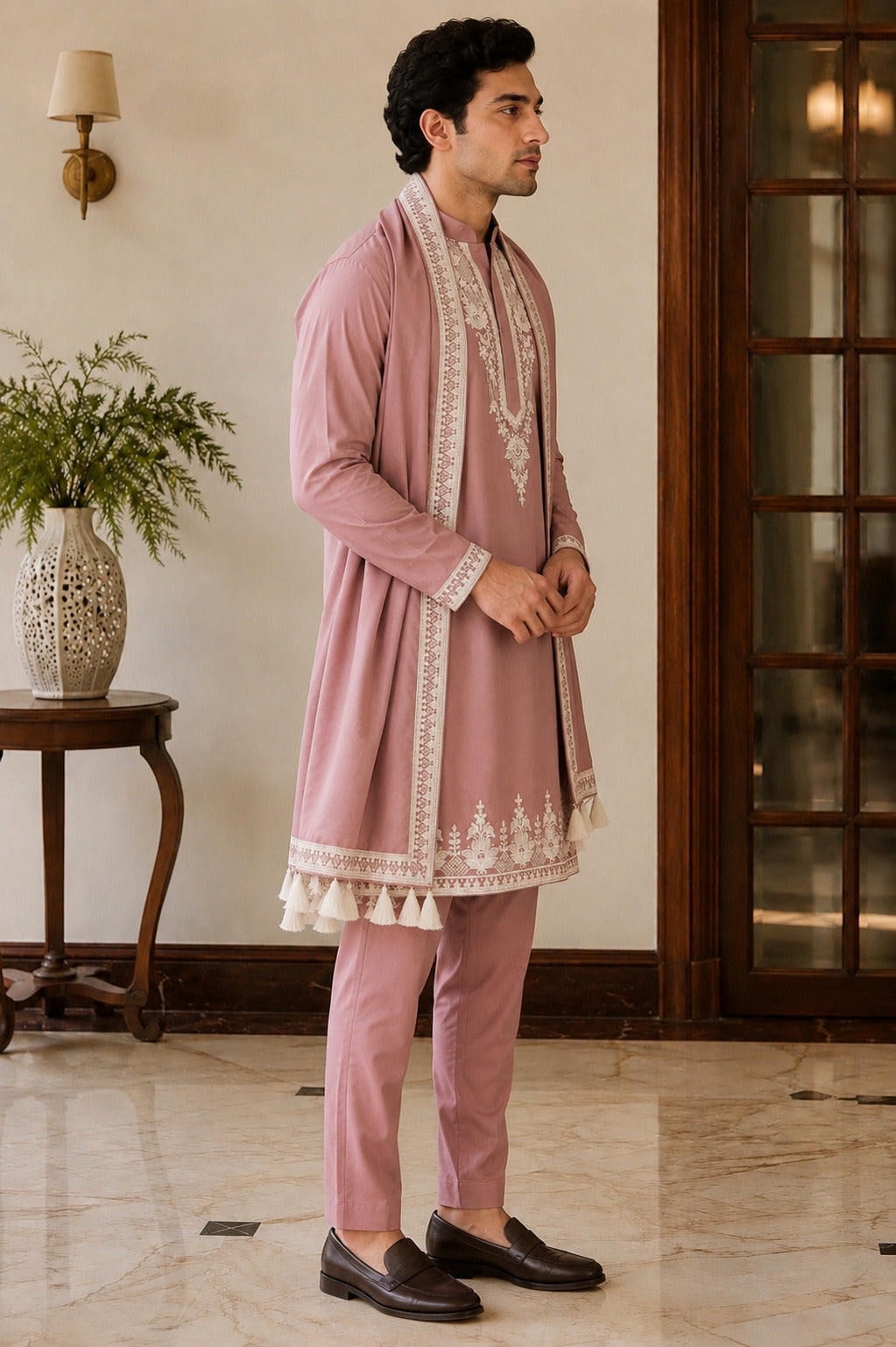 Pink Embroidered Kurta Set with Dupatta