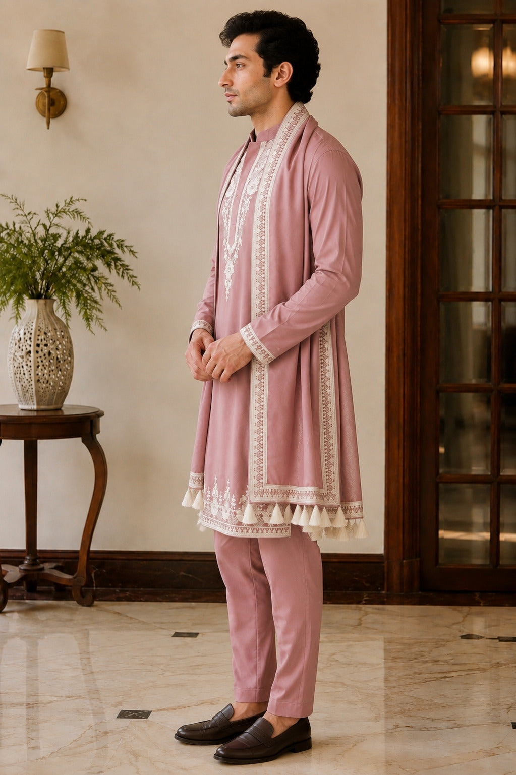 Pink Embroidered Kurta Set with Dupatta