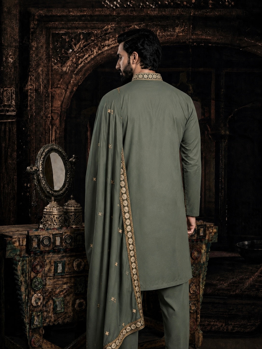 Green Imperial Embroidered Kurta Set with Dupatta
