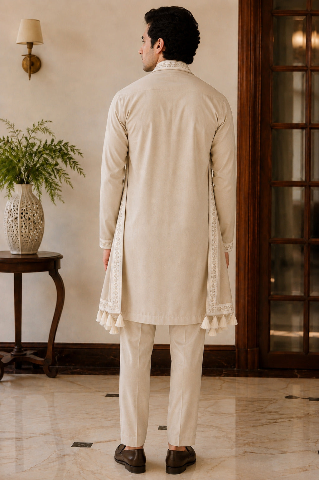 Cream Embroidered Kurta Set with Dupatta