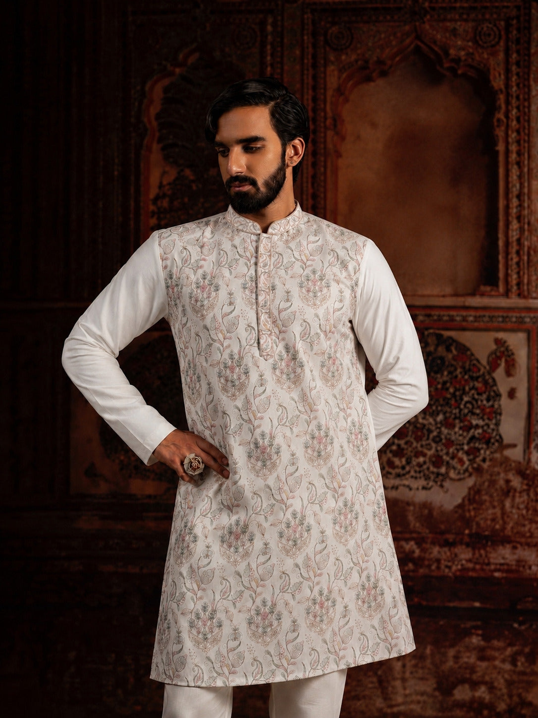 Paisley Embroidered Work Off-White Long Kurta
