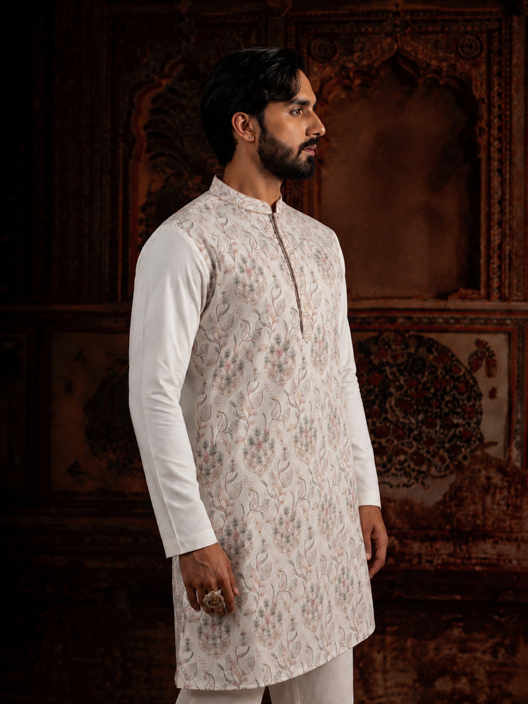 Paisley Embroidered Work Off-White Long Kurta