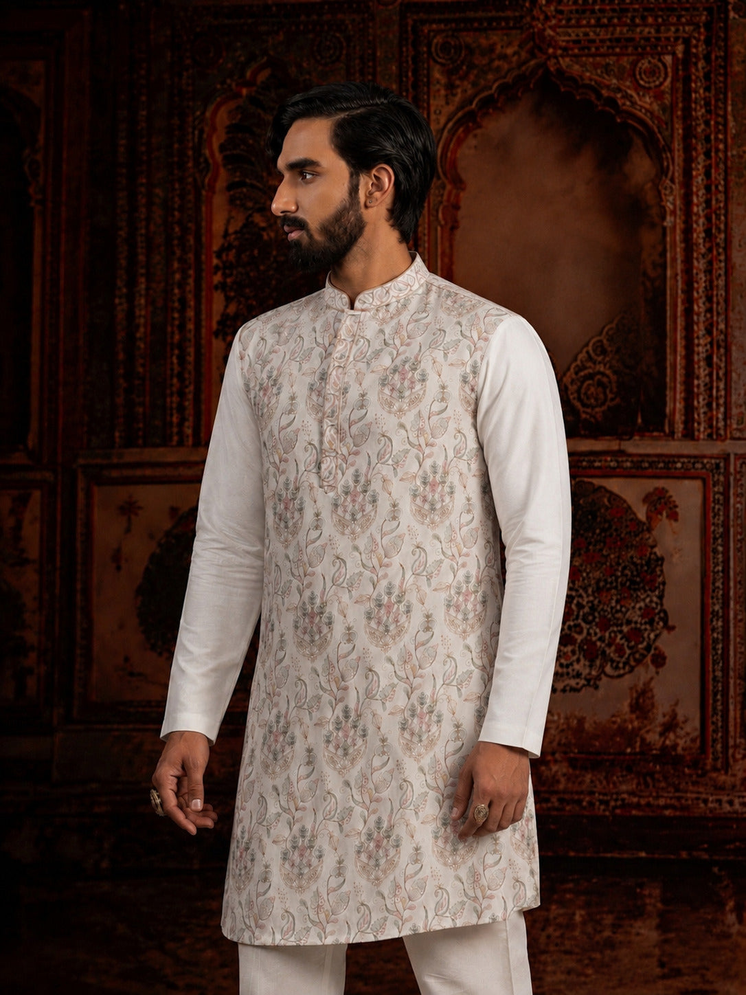 Paisley Embroidered Work Off-White Long Kurta