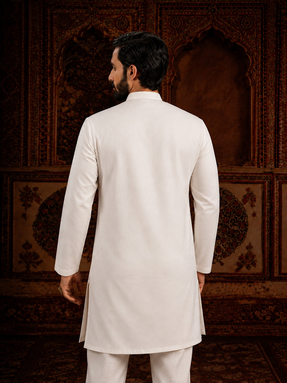 Paisley Embroidered Work Off-White Long Kurta