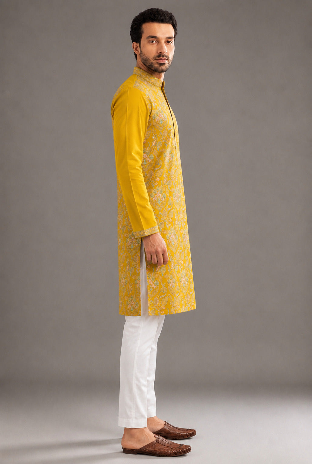 Paisley Embroidered Work Mustard Long Kurta