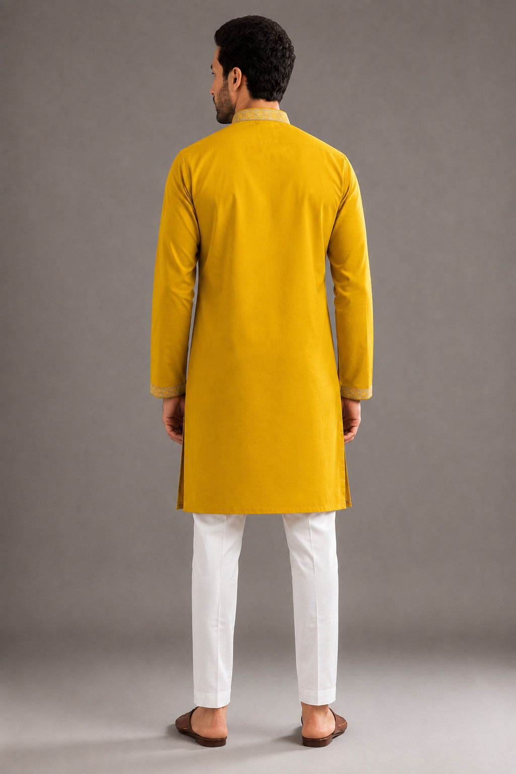 Paisley Embroidered Work Mustard Long Kurta
