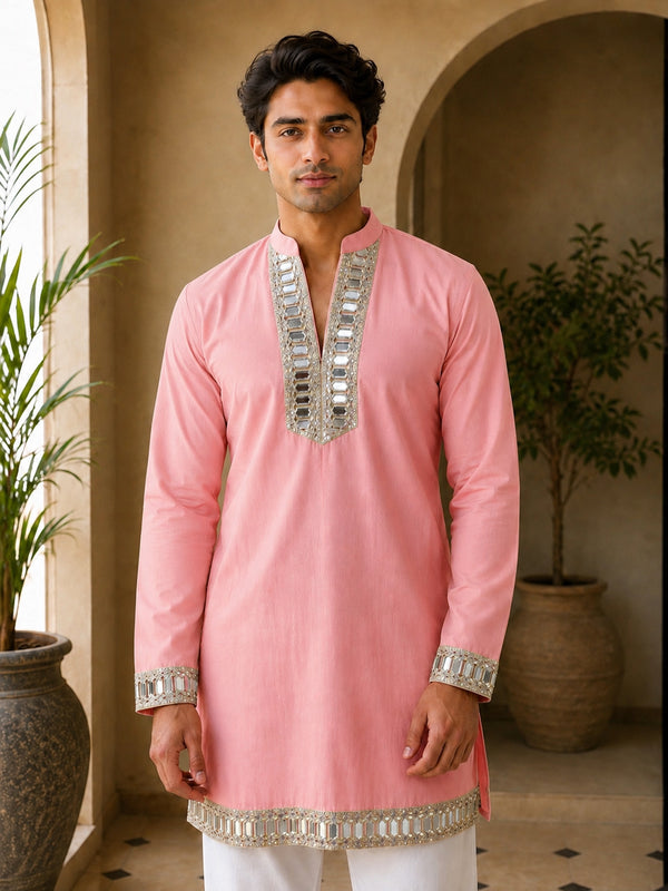 Aaina Luxe V-Neck Peach Short Kurta