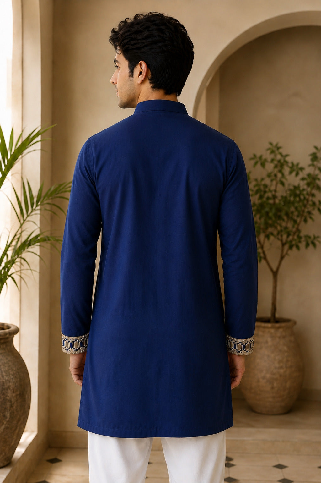 Aaina Luxe V-Neck Navy Blue Short Kurta