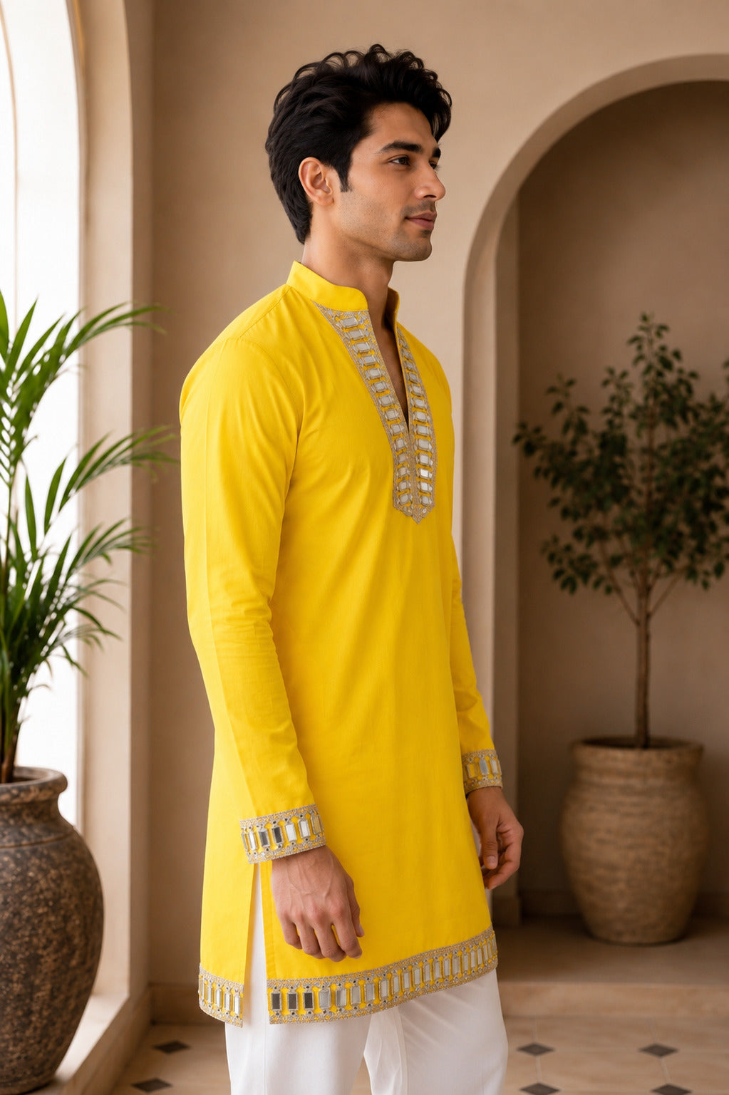 Aaina Luxe V-Neck Haldi Short Kurta