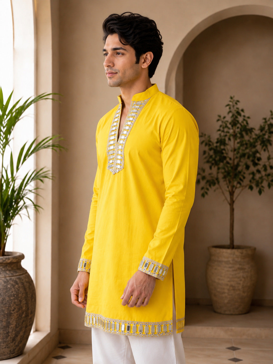 Aaina Luxe V-Neck Haldi Short Kurta