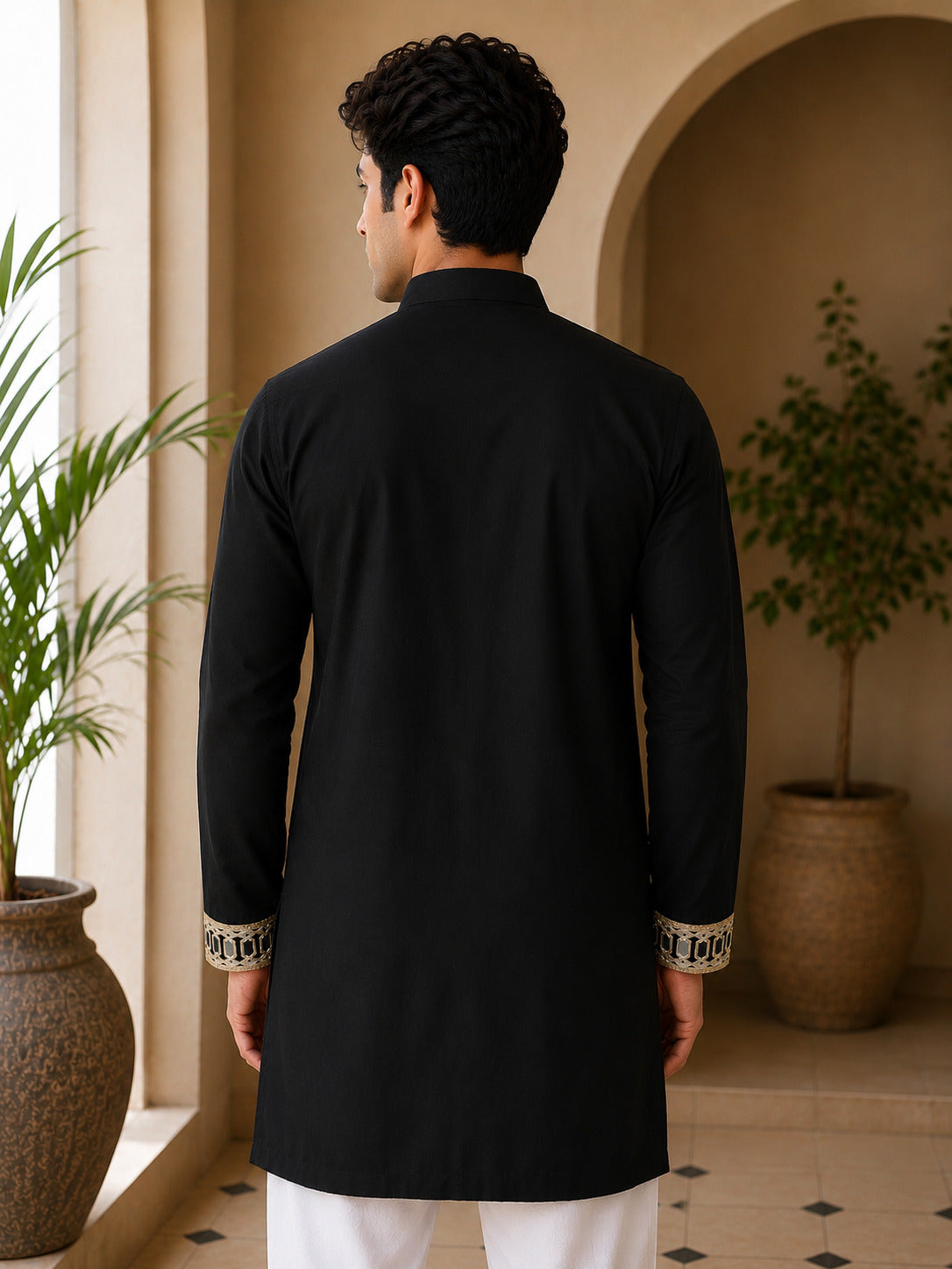 Aaina Luxe V-Neck Black Short Kurta