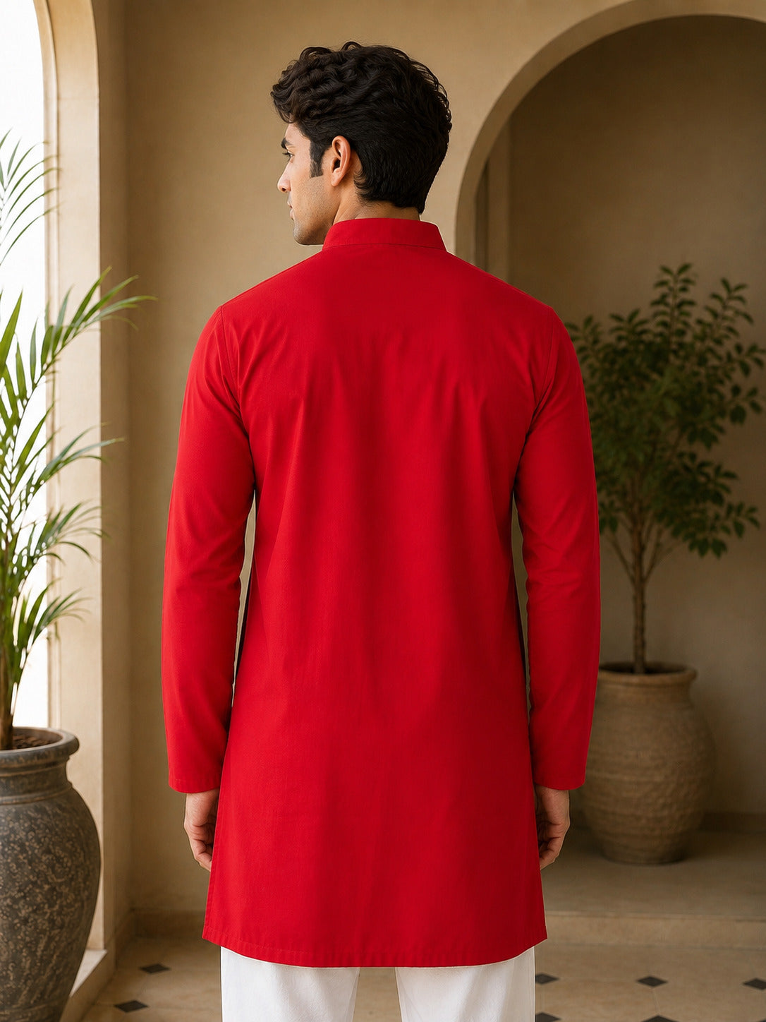Aaina Luxe V-Neck Red Short Kurta