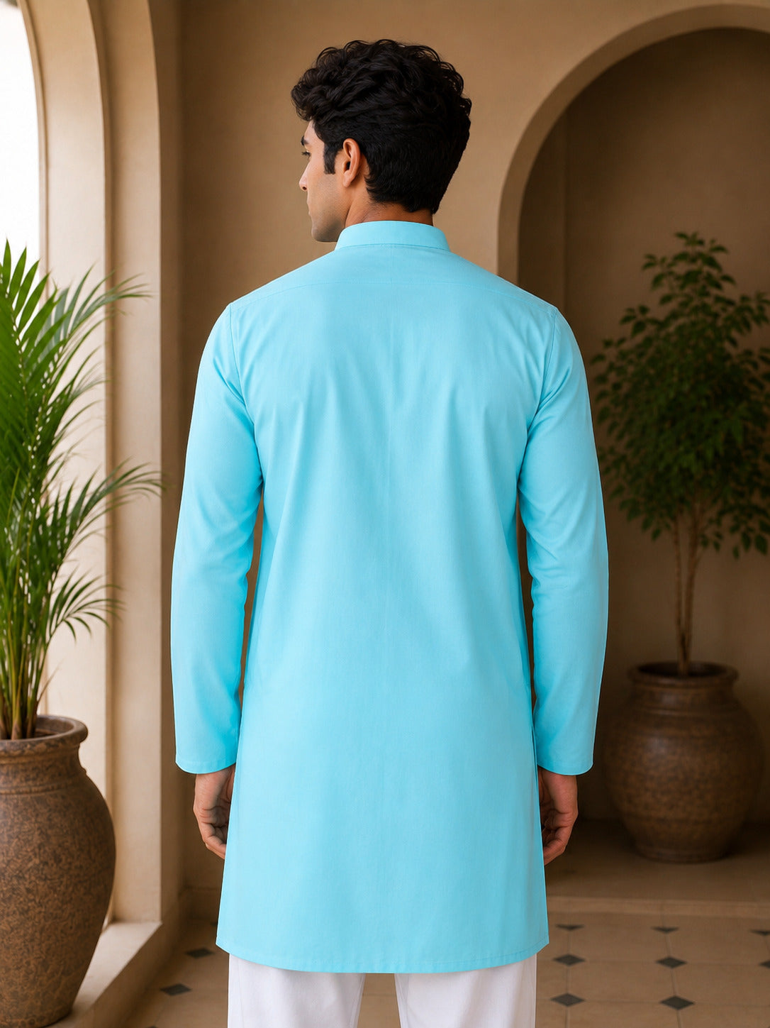 Aaina Luxe V-Neck Sky Short Kurta
