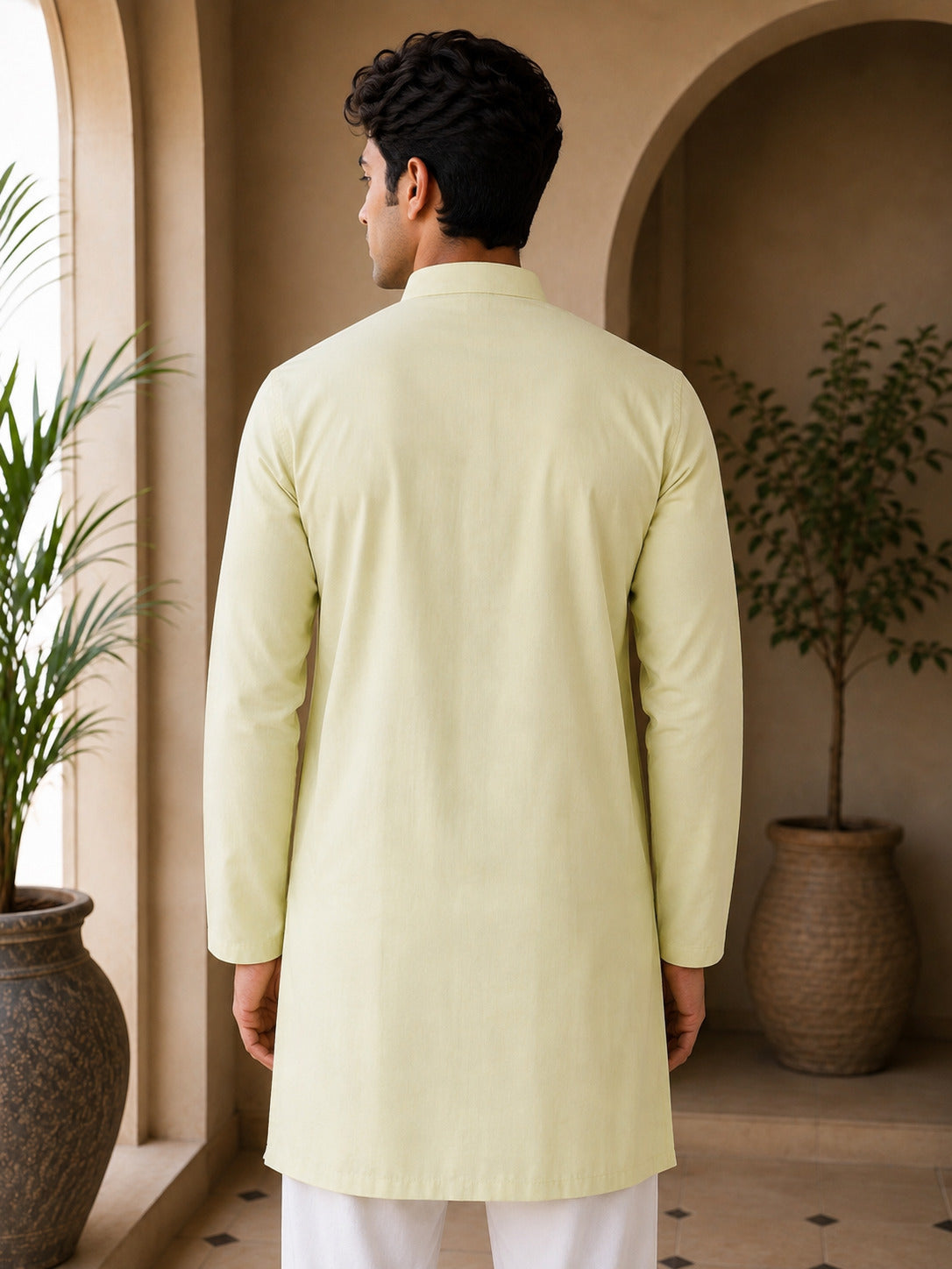 Aaina Luxe V-Neck Lemon Short Kurta
