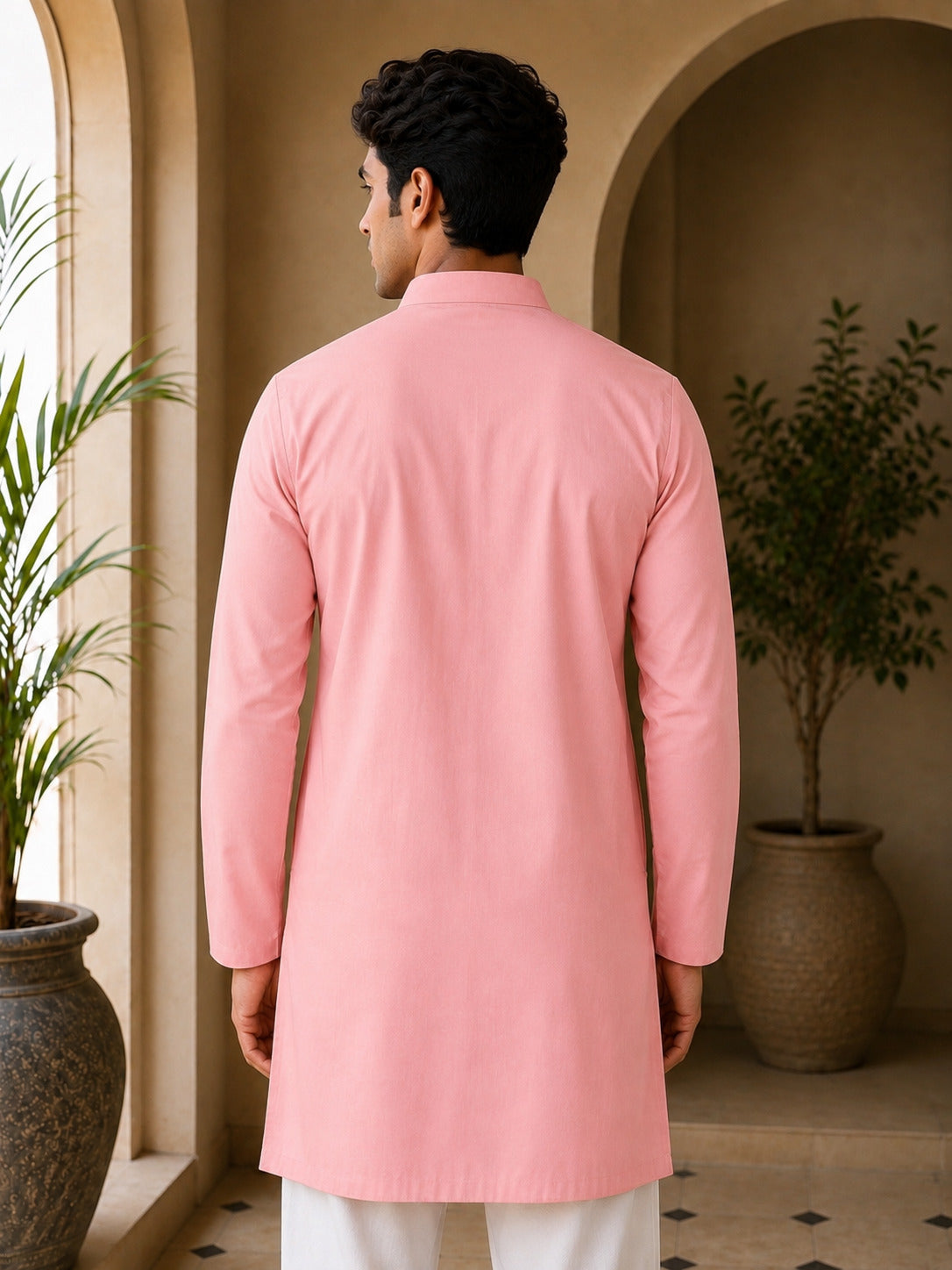 Aaina Luxe V-Neck Peach Short Kurta