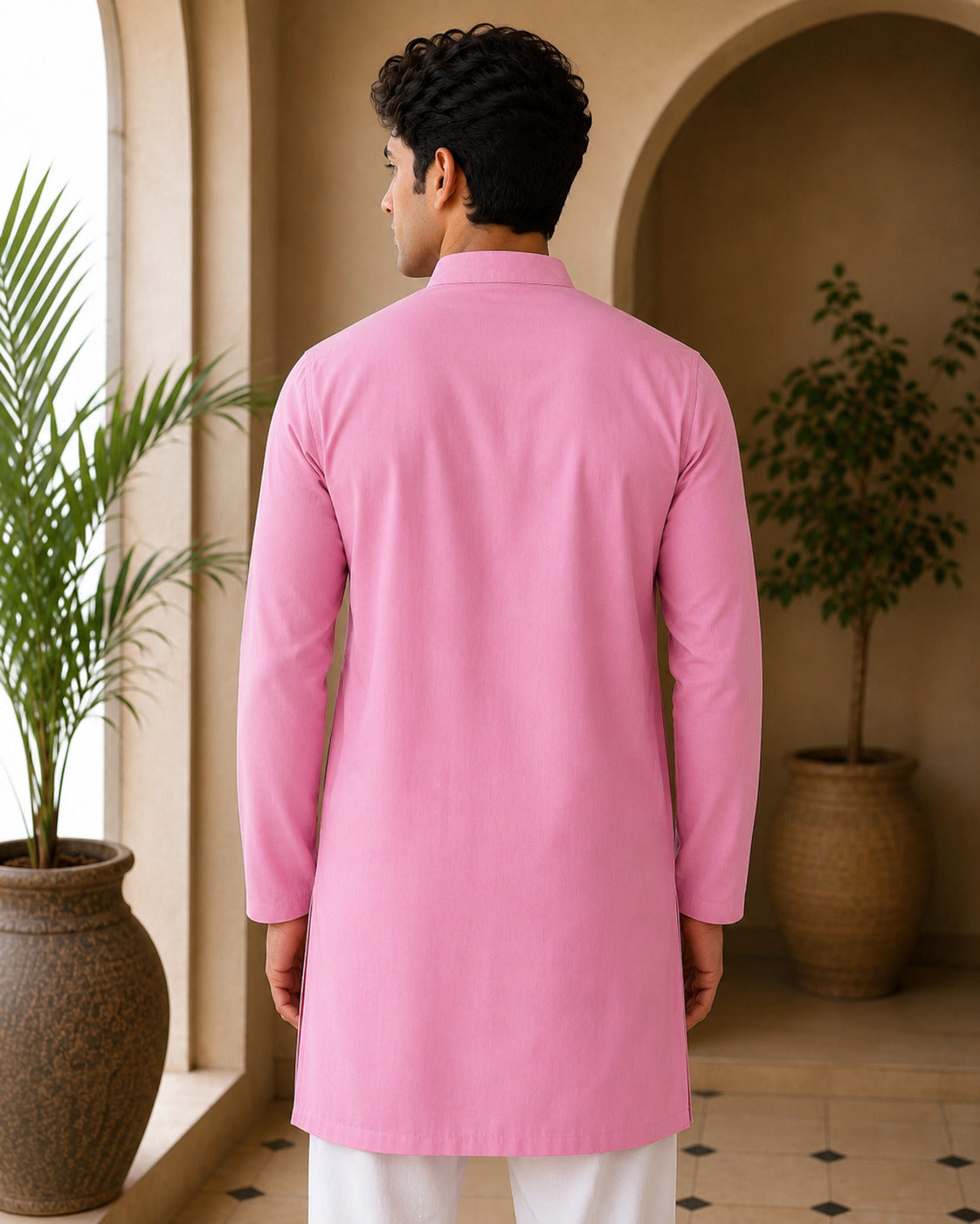 Aaina Luxe V-Neck Pink Short Kurta