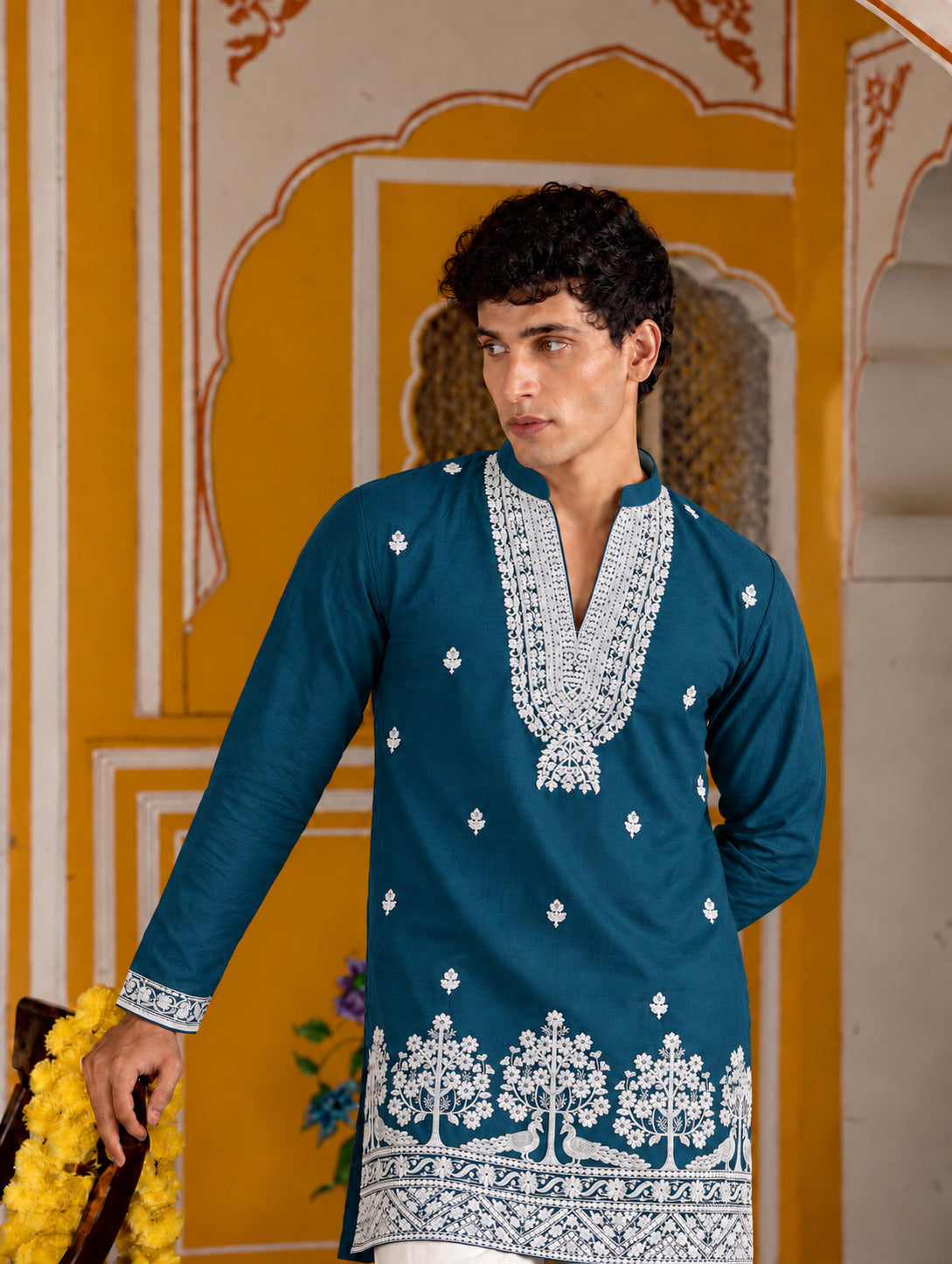 Bagh Embroidered V-Neck Blue Short Kurta